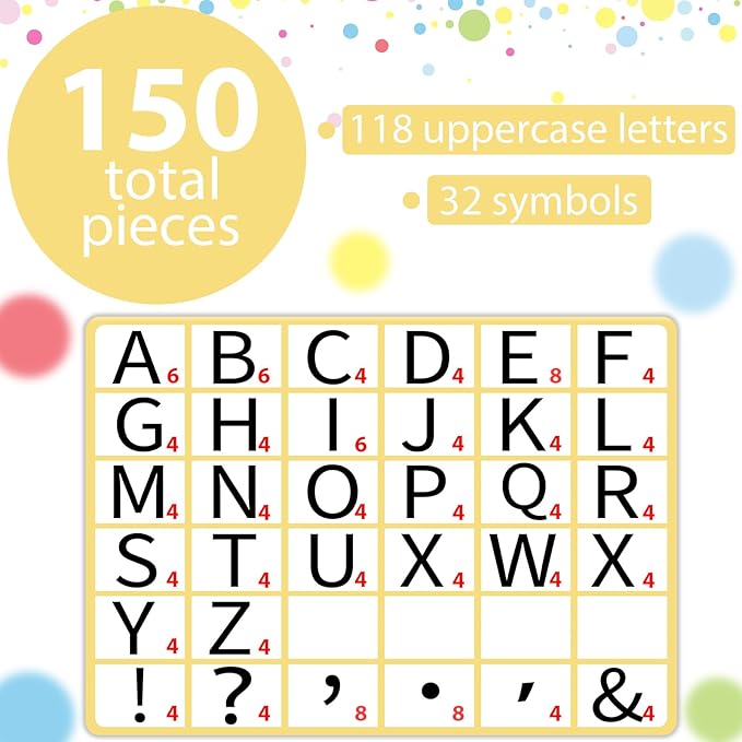 150 PCS Large 6" Bulletin Board Letters and Punctuation Set, White with Confetti Classroom Alphabet Cutout for Bulletin Board Display Home School, A Great Helper to Inspire Students' Learning Interest