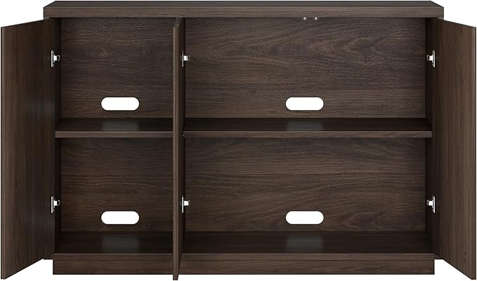 Henn&Hart 48" Fluted Sideboard Buffet Cabinet, Ribbed Wooden Credenza with 3 Doors, Adjustable Shelves, and Cable Management Cut-Outs for Dining Room, Kitchen, Living Room or Entryway, Warm Brown