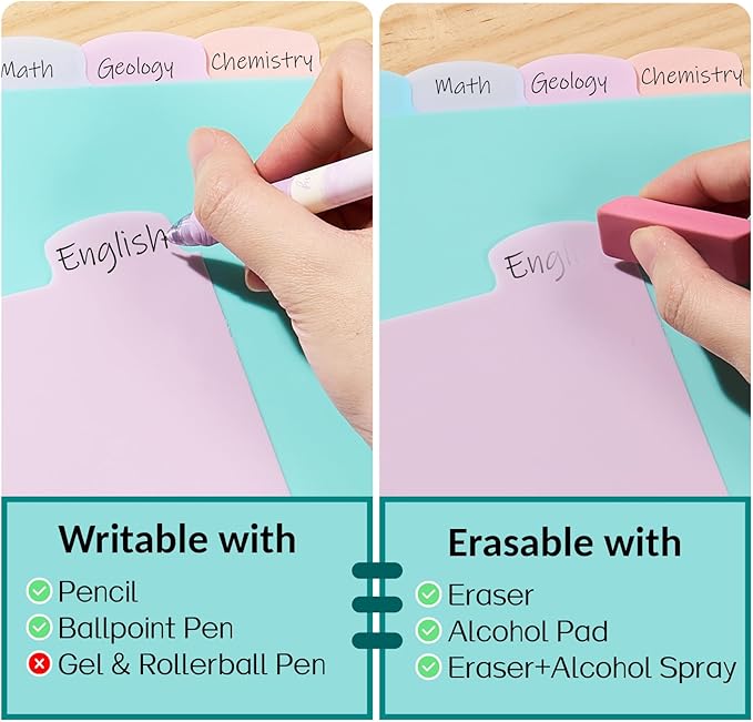Sooez 8 Tabs Long-Lasting Plastic Write & Erase Large Tabs Dividers for 3 Ring Binder, Aesthetic Cute Pastels Binder Dividers for Student, Teacher, Office, Home Organizers, 1 Set, Muted