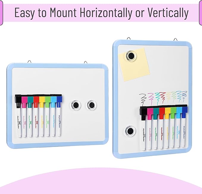 Mr. Pen- Dry Erase Board, 12.5" x 9.5" with 8 Markers and 2 Magnets, White Board, Magnetic, Small