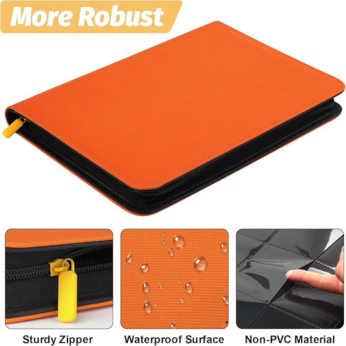 Trading Card Binder 9 Pocket, GERMUN PU Cover Card Binder for 360 Cards, Premium Trading Card Holder Folders, Double Sided Pocket Card Album for MTG, TCG (Orange)