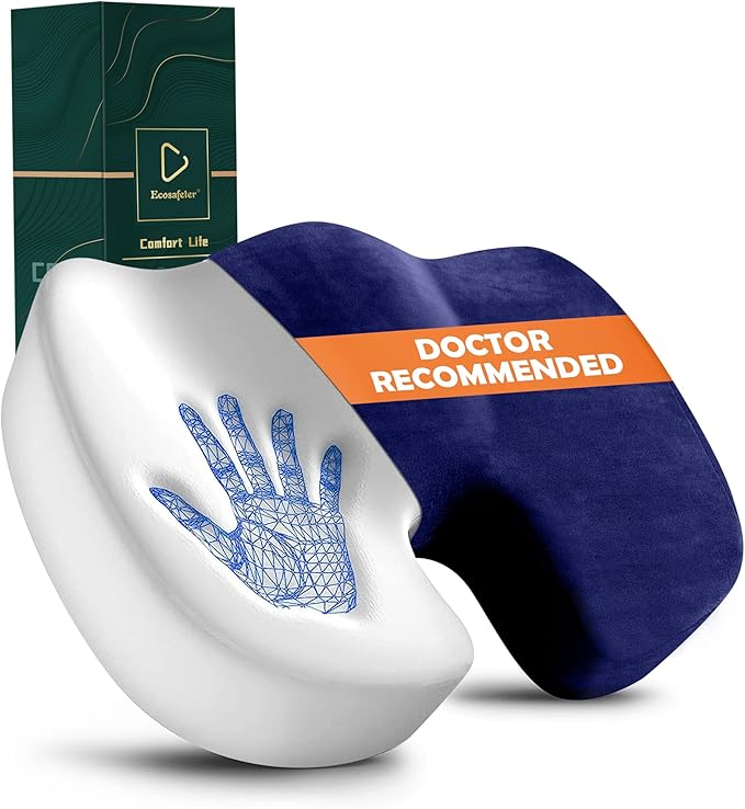Seat Cushion for Office Chair Memory Foam Coccyx Pain Relief Cushion Pillow for Back Support Non-Slip Seat Pad for Office Desk (Blue)
