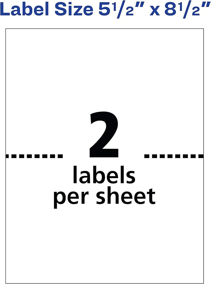 Avery Half-Sheet Printable Shipping Labels, 5.5" x 8.5" Customizable Stickers, White, 200 Blank Mailing Labels, Great for Mailing, Shipping, Organizing, and More (8426)