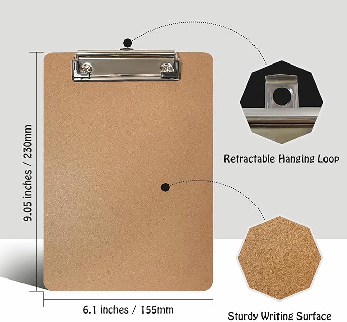 Mini Clipboards, 32 Pack 6" x 9" Small Clipboards Bulk, Wooden Memo Mini Clip Boards with Low Profile Clip, Hanging Loop for Office Home Classroom Supplies
