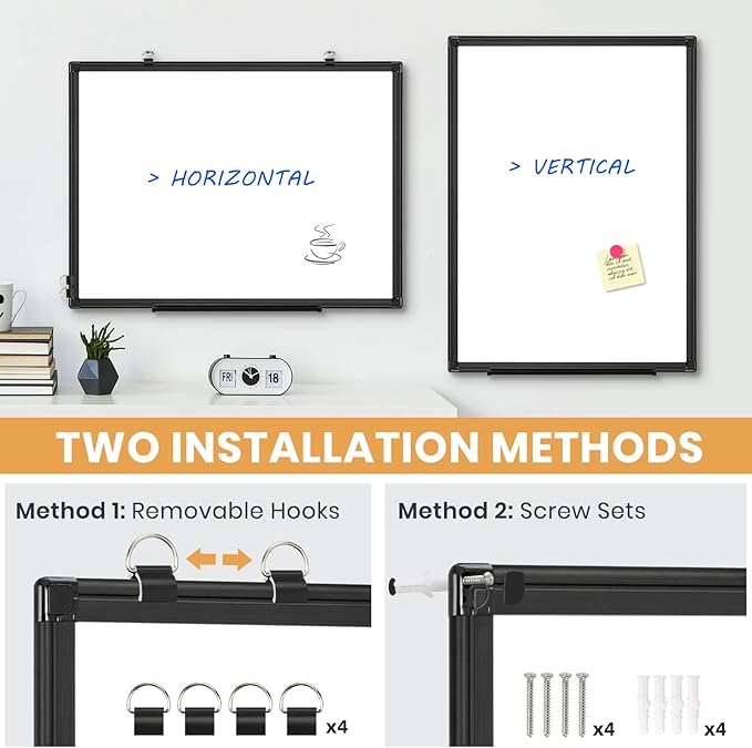 Double Sided Magnetic White Board，36"x24" Dry Erase Whiteboard for Wall with Black Aluminum Frame Presentation Board for School, Office and Home