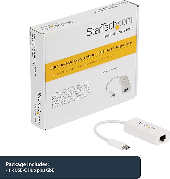 StarTech.com USB-C to Gigabit Ethernet Adapter - White - Thunderbolt 3 / 4 Compatible - Windows & Mac - RJ45 LAN Network Converter (US1GC30W)