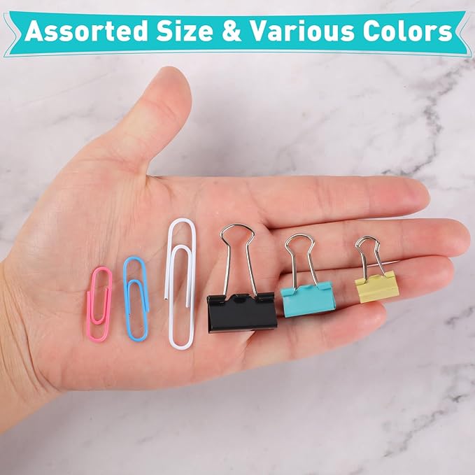 Utron 360PCS Paperclips and Binder Clips Set, Assorted Size Clips Office Supplies in Container with Compartments, Colorful Office Paper Clips for Office and School Supplies, Document Organizing