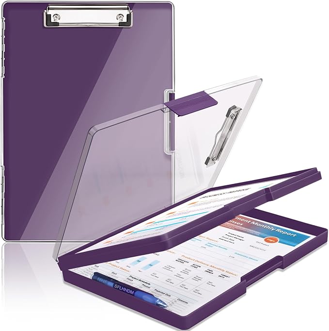 SFLHHDM Clipboard with Storage,Heavy Duty Clip Boards 8.5x11 with 2 Storage Case,Clear Visible Panel Storage Clipboards,Side Opening Nursing Clipboard Folder for Office Supplies-Dark Purple