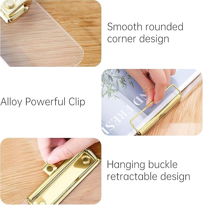 Honagu Acrylic Clear Clipboards, 8.5x11 Plastic Clipboard with Gold Strong Clip Hidden Hanging Hole, A4 Letter Size Clipboards for Nurses, Doctors, Art Student, Teachers,School & Office Supplies, 10PC