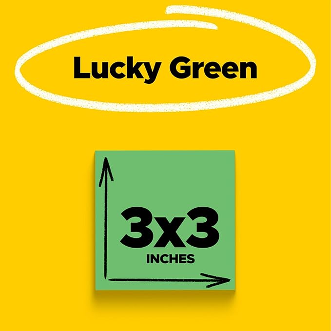 Post-it Super Sticky Notes, 5 Sticky Note Pads, 3 x 3 in., Ideal for Organization in Your Dorm, Home or Office, Single Color Packs Collection, Lucky Green