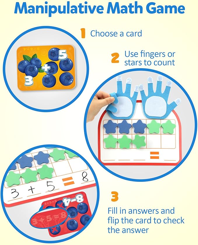 Coogam Montessori Math Manipulatives Number Counting Block, Magnetic Ten Frame Addition Subtraction Practice with Dry Erase Board, Educational Learning Toy Gift for 1st 2nd & 3rd Grade