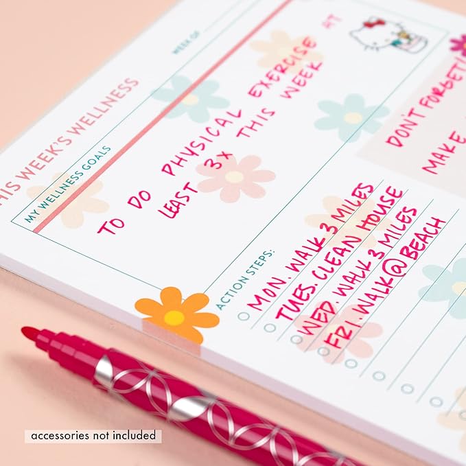 Erin Condren Hello Kitty Wellness Notepad. Notepad for Tracking Sleep, Nutrition, Activities, and General Health Tracking. 6" x 8.5". 25 Wellness Track/Record Sheets