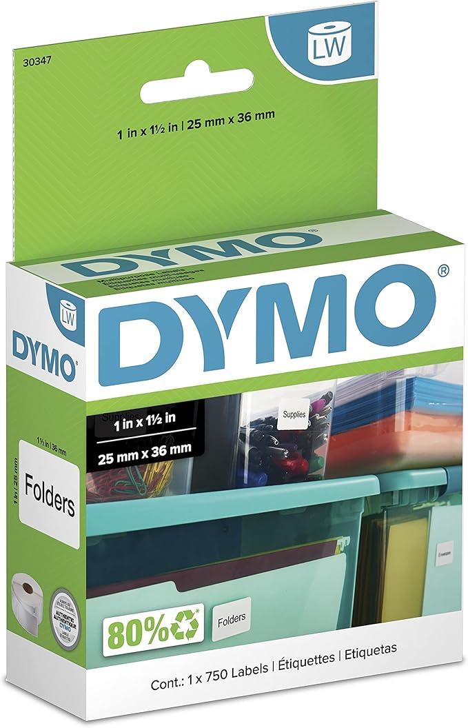 DYMO Authentic LW Library Book Spine Labels DYMO Labels for LabelWriter Printers White 1" x 1-1/2" 1 Roll of 750