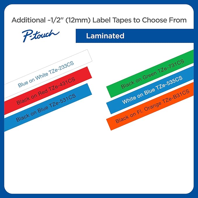 Brother Genuine P-touch, TZe-531CS, 0.47” x 26.2’, Black on Blue Laminated Label Tape