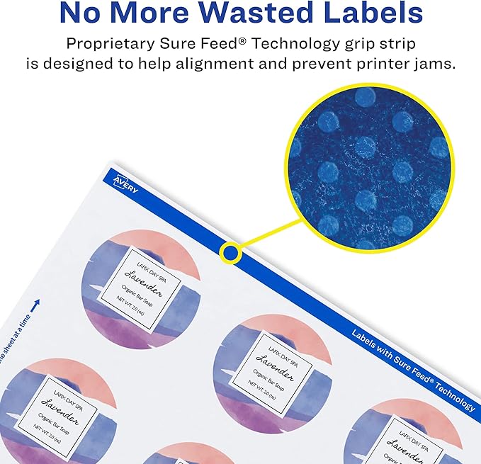 Avery Glossy White Round Labels, Sure Feed Technology, 1.75" Diameter, 500 Glossy White Labels, Print-to-The-Edge, Permanent Adhesive, Laser/Inkjet Printable