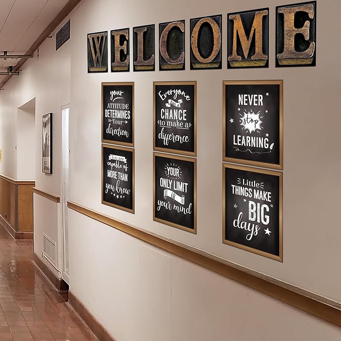 DUAIAI 13 Pieces Industrial Chic Bulletin Board Posters, Inspirational Quote Positive Affirmation Motivational Posters with Welcome Sign for School Decor Classroom Decorations