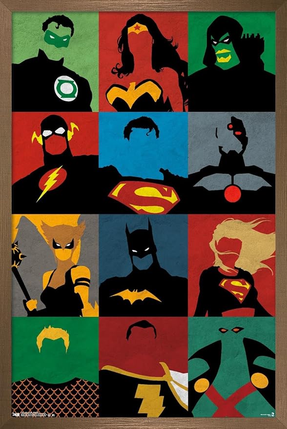 Trends International DC Comics - Justice League - Minimalist Wall Poster, 14.725" x 22.375", Bronze Framed Version