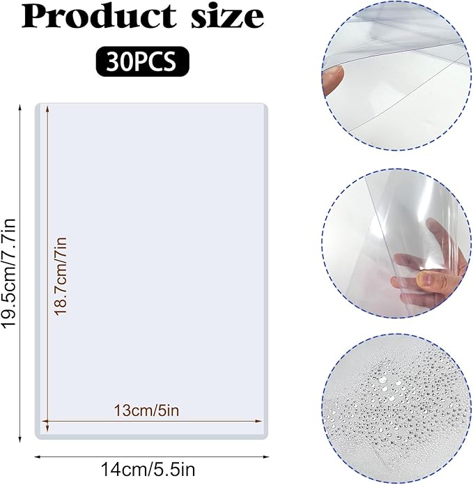 Rainmae 30 Pack 5" x 7" Rigid Print Protectors, Clear Waterproof Hard Plastic Page Sheet Protectors, B6 Paper Sleeves Photo Plastic Sleeves Document Holder Birth Certificate Protector