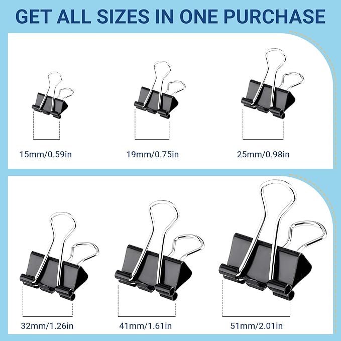 360 PCS Binder Clips Small – Mini Black Metal Paper Clamps, 0.6in/15mm Binder Paper Clips, Binder Clamps Set for Office Home School Supplies