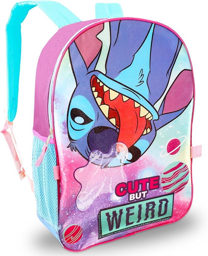 Disney Stitch Backpack with Lunch Box for Kids Set - Bundle with 16" Backpack, Lunch Bag, Folders, Notebook, Water Bottle, Stickers, More | Lilo and Stitch School Supplies for Girls