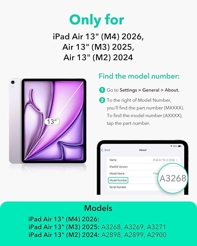 ESR for iPad Air 13 Inch Case M4/M3/M2 (2026/2025/2024), Vertical Stand Cover, Multi Stand Angles, Ultra-Stable Case with Pencil Holder, Flip Series, Light Blue