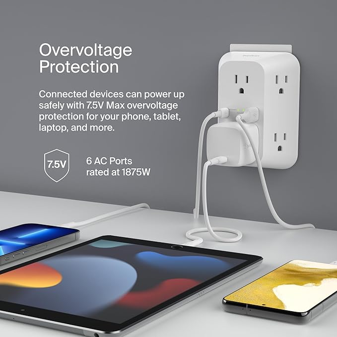 Belkin 6-Outlet Surge Protector Power Strip, ETL-listed, Wall-Mountable w/ 6 AC Outlets, Overvoltage Protection, LED Indicator, USB-C & USB-A Ports w/ USB-C PD Fast Charge - 1,680 Joules of Protection