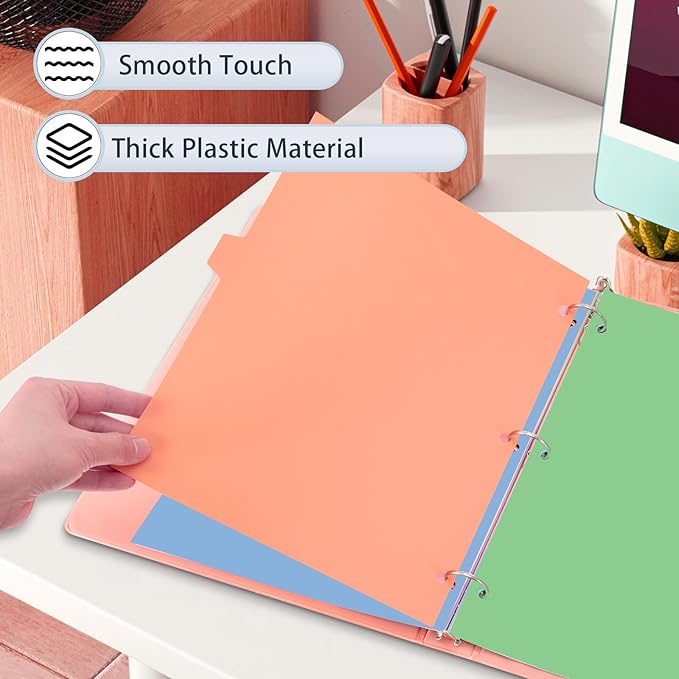 24Pcs/3 Sets Binder Dividers for 3 Ring Binder,8 Tab Plastic Dividers with Tabs, Pastel Color File Dividers, Notebook Dividers for School, Office