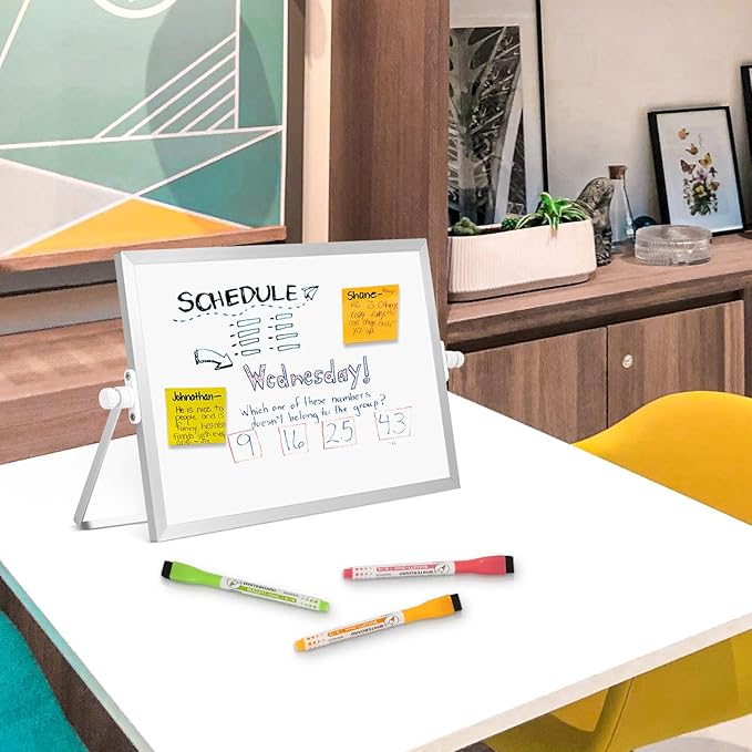 Dry Erase Magnetic White Board, 8" x 12" Double-Sided Desktop Whiteboard with Stand, Portable Small Whiteboard Set for Drawing, Office, Home