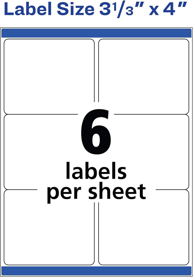 Avery Shipping Labels, Sure Feed Technology, 3-1/3" x 4", White, Inkjet Printable, Permanent Adhesive, 600 Blank Mailing Labels per Pack, 3,000 Total (5 Packs of 8464)