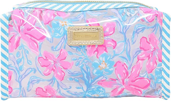Lilly Pulitzer PVC Zipper Pouch, Cute Pencil Case for Adults, Travel Toiletry Bag, Small Pouch Bag for Supplies, Makeup or Toiletries (Beachside Haven)