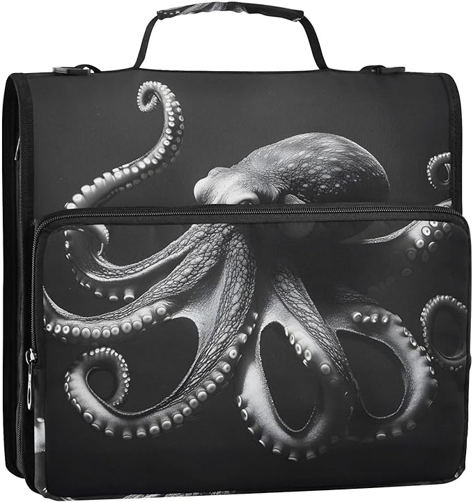 3 Ring Zipper Binder with Shoulder Strap Octopusfish 1.5 inch Binders Keeper Large Capacity Multi Pockets for School Office Supplies