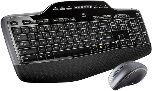 Logitech MK710-RB Desktop Wireless Keyboard/Mouse Combo, Hyper-Fast Scrolling Wireless Mouse USB, Keyboard with LCD Dashboard, Long Battery Life, Black (Renewed)