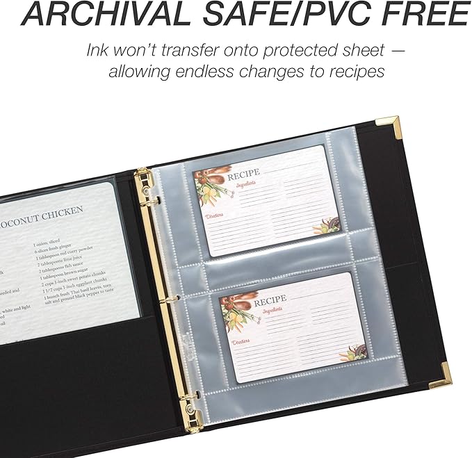 Samsill Recipe Card Page Protectors for 8.5 x 11 Recipe Binder, 4 x 6 Pockets, 2 Pockets, 50 Count, Recipe Book Pocket Page Refill Sheets, Side Margin Loading, for 8.5 x 11 Standard 3 Ring Binders