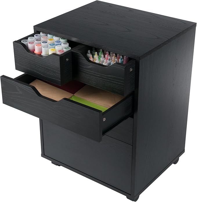 Winsome Halifax Bins & Drawers Mobile Storage Cabinet, for Home Office, Black