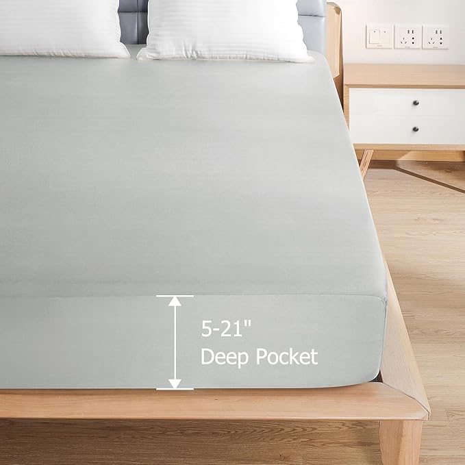 2 Pack Twin XL Premium Waterproof Mattress Protector, Soft Breathable Mattress Pad, Noiseless Waterproof Bed Cover - Stretch to 21" Fitted Deep Pocket Mattress Protection Cover - Light Grey