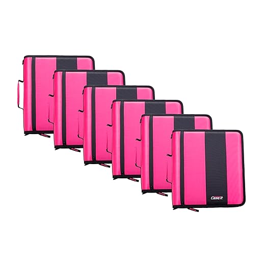 Case-it Classic Zipper Binder | 2-Inch O-Rings, 350 Sheet Capacity, Multiple Storage Pockets & Shoulder Strap | School & Office Organizer | D-251 Magenta | 6 Pack