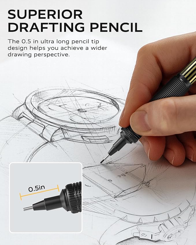 0.7mm Mechanical Pencil with Metal Gift Case, 1PCS Metal Mechanical Pencil with 120Pcs HB Lead Refills,4B Erasers and 9PCS Eraser Refills, for Writing Drafting Drawing and Sketching(Gold)