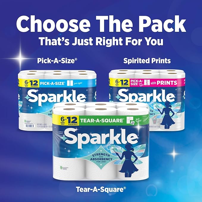 Sparkle Paper Towels, Spirited Prints, Pick-a-Size, 6 Count of 110 Sheets Per Roll, 110 Sheets (Pack of 6)