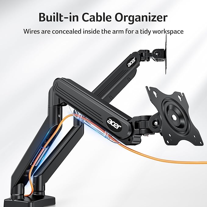 Acer Dual Monitor Arm, Computer Desk Arm with VESA Mounts for 17–32″ Screens, Fully Adjustable Gas Spring Monitor Stand, C-Clamp and Grommet Mounting Base, Fits 4.4 to 19.8lbs Computer Monitors