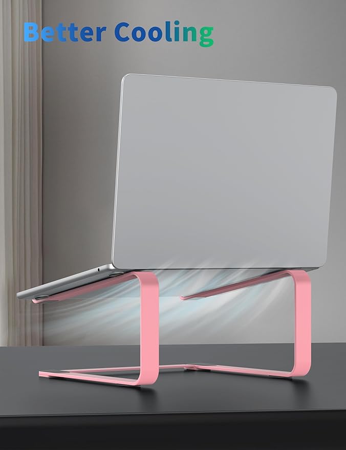 SOUNDANCE Laptop Stand for Desk, Metal Computer Riser, Heavy Stable PC Holder, Ergonomic Laptops Elevator for 12 to 17.3 Inches Notebook Computer, Pink