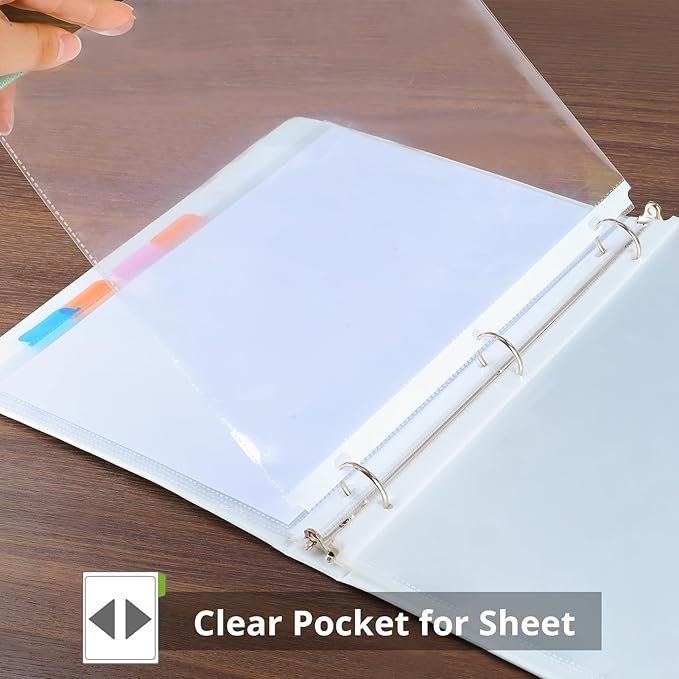 Binder Dividers with Tabs, 8 Tab Clear Sheet Protectors for 3 Ring Binder, White Dividers for 3 Ring Binder Page Protectors, Notebook Binder Sleeves with Pockets, 2 Set (16 Pcs)
