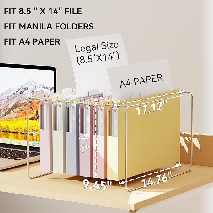 Ansook Legal Size Hanging File Folders Extra Capacity,Heavy Duty 1'' Expandable File Folders with Tabs,12 Pack Pastel Plastic Hang Folders for Filing Cabinet,Desk File Organizer for Office School