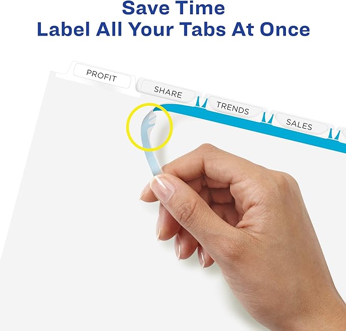 Avery 5 Tab Dividers for 3 Ring Binder, Easy Print & Apply Clear Label Strip, Index Maker Customizable White Tabs, 10-Pack of 5 Sets, 50 Sets Total (11436)