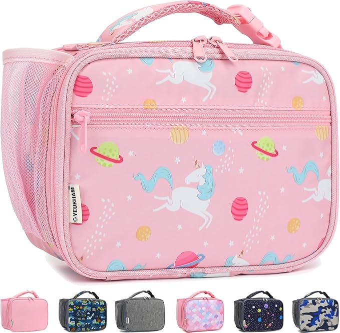 Insulated Lunch Box for School, Thermal Reusable Durable Freezable Lunch Bags for Kids Boys Girls Men Women - Small Soft Cooler Portable Lunch Tote Kit for Work Picnic Travel,Pink Unicorn