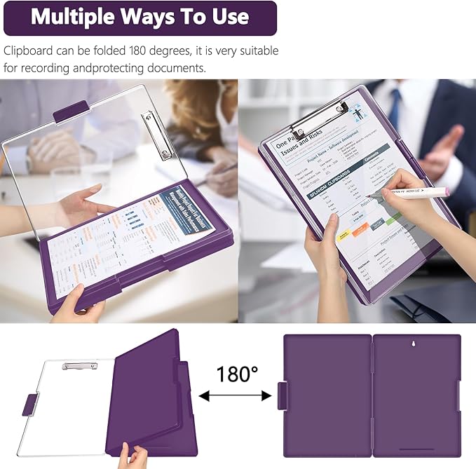 SFLHHDM Clipboard with Storage,Heavy Duty Clip Boards 8.5x11 with 2 Storage Case,Clear Visible Panel Storage Clipboards,Side Opening Nursing Clipboard Folder for Office Supplies-Dark Purple