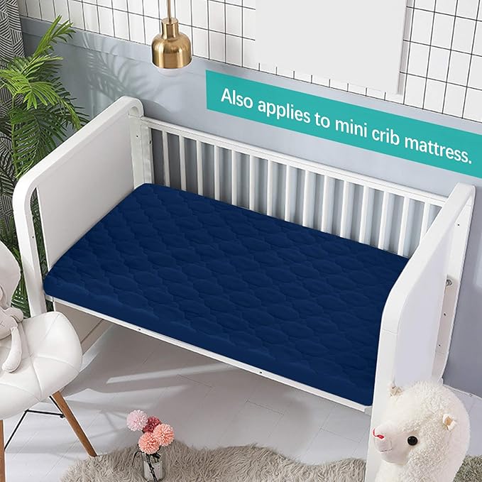 2 Pack Pack and Play Mattress Protector Sheets Fitted Waterproof Playard Mattress Pad Cover, Compatible with Graco Pack n Play & Dream On Me & Pamo Babe, Playpen/Playard Sheet, Gray&Navy, 39" x 27"