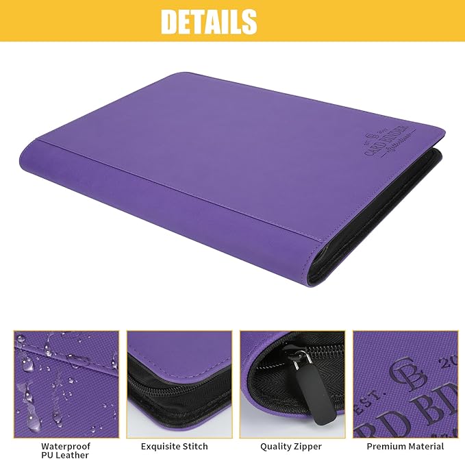 Toploader Binder,Toploader Hard Cases, 9-Pocket Pages Sleeves Hold up 288 Cards.Toploader Card Binder with Sleeves for “3×4” rigid，Card Holder(purple)