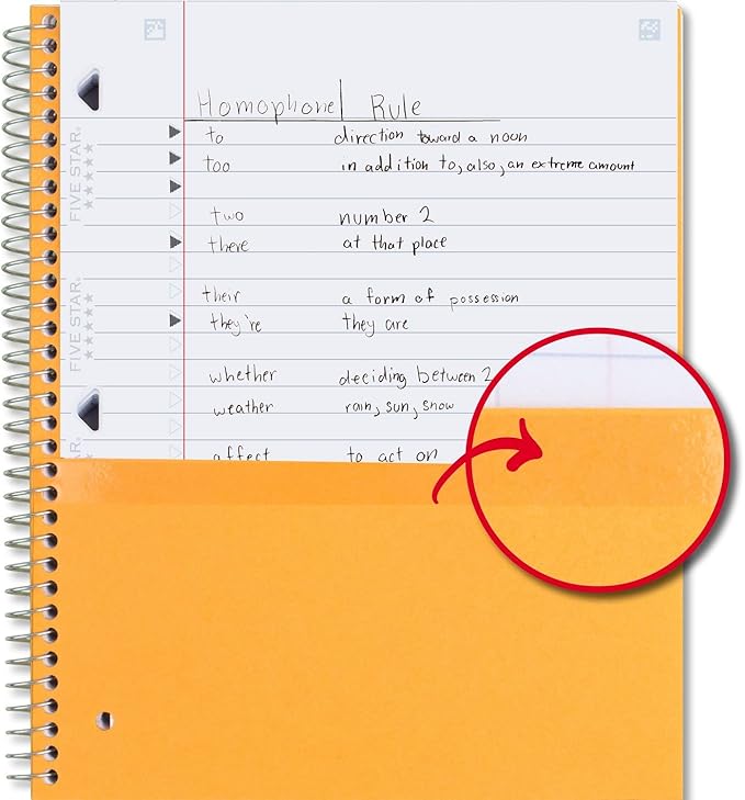 Five Star Spiral Notebook + Study App, 6 Pack, 1 Subject, Wide Ruled Paper, 8" x 10-1/2", 100 Sheets, Fights Ink Bleed, Water Resistant Cover, Assorted Colors (38042)