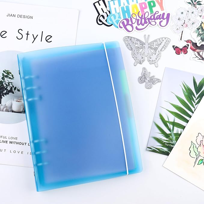BAOFALI 2Pcs/Set A5 6 Ring Binder Cover Clean Transparent Soft PVC for Refillable Notebook Shell withMatte surfaceforStamp & Die Storage (Blue)