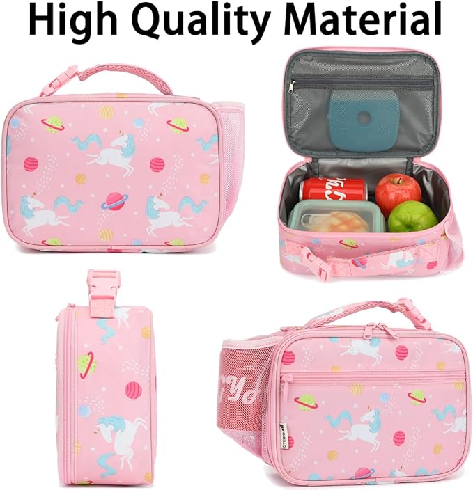 Insulated Lunch Box for School, Thermal Reusable Durable Freezable Lunch Bags for Kids Boys Girls Men Women - Small Soft Cooler Portable Lunch Tote Kit for Work Picnic Travel,Pink Unicorn